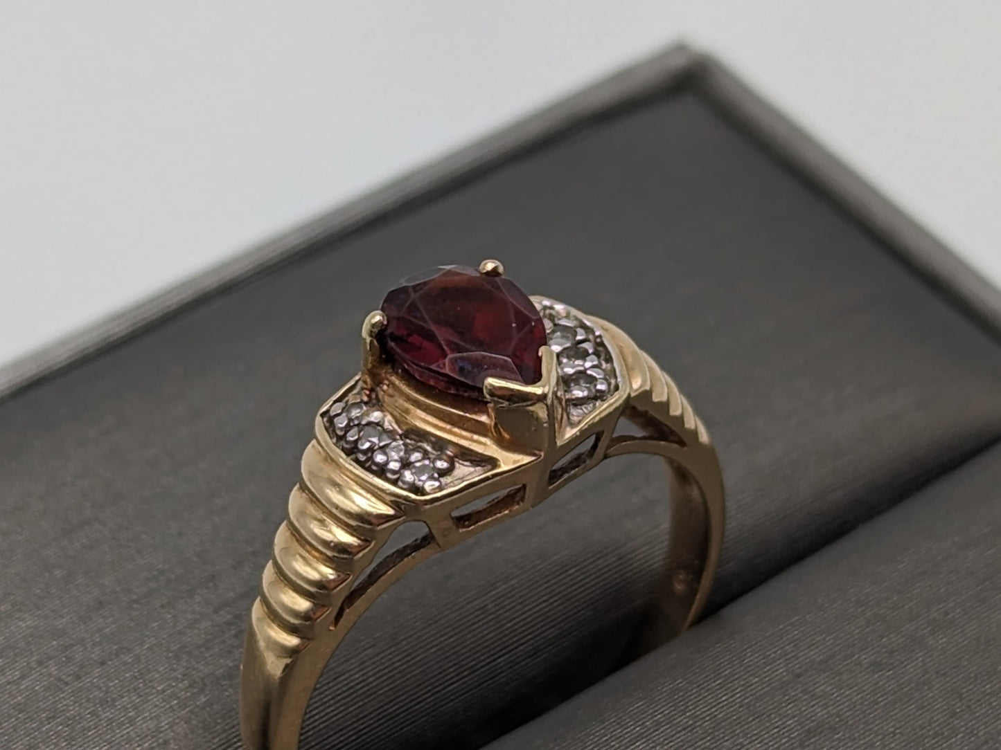 14k Yellow Gold Pear Cut Garnet Diamonds Ring Cocktail Ring Wedding Promise Band