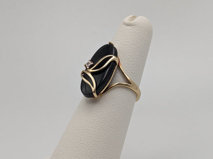Vintage 5.6gr Gold 14k Rectangle Black Onyx Diamond Ring Midnight Black. 14k Vintage Diamond Onyx Art Deco Ring Pinky Onyx Ring.