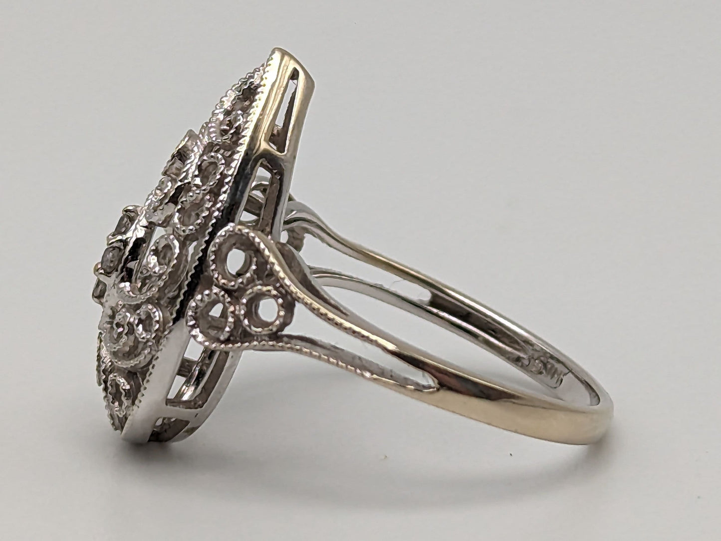 14k White Gold Diamond Filigree Tear Shaped Ring 14k Handmade Diamond Statement Wedding Engagement Ring