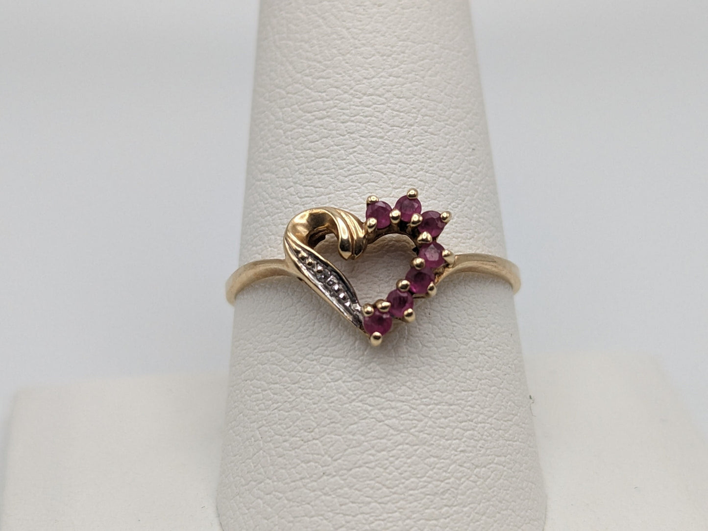 10k Yellow Gold Diamond Ruby Heart Ring Promise Engagement Wedding band