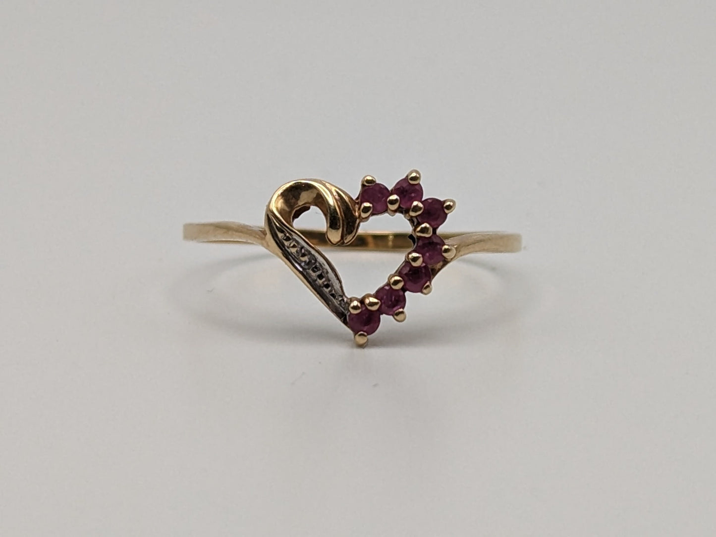 10k Yellow Gold Diamond Ruby Heart Ring Promise Engagement Wedding band