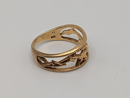 14k Yellow Gold Dolpine Ring. Gold Dolphine Ring.