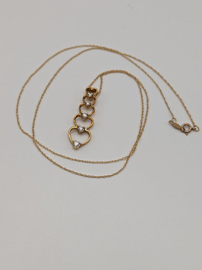 14K Yellow Gold Diamond Journey Heart Pendant & Yellow Gold 18" Necklace Chain