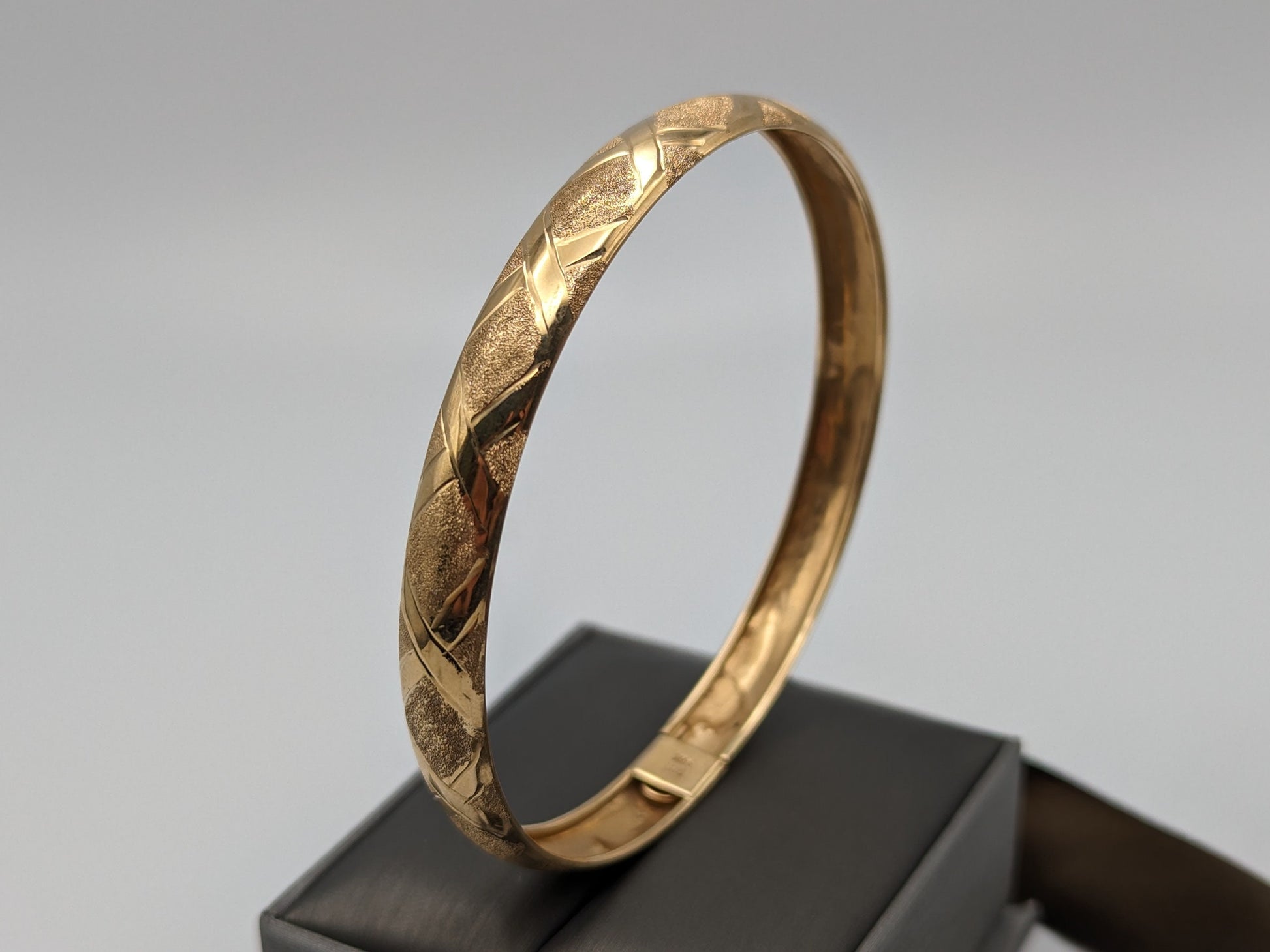 Large 14k X Etched Bangle 8mm Bracelet Design Solid Gold Womens Bangle