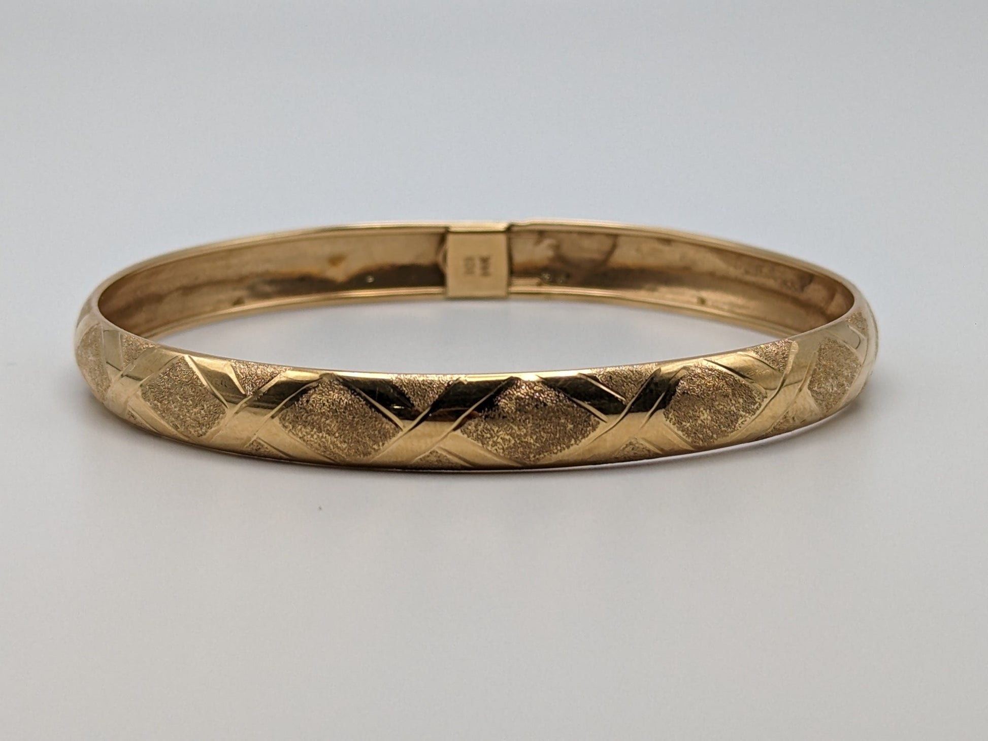 Large 14k X Etched Bangle 8mm Bracelet Design Solid Gold Womens Bangle