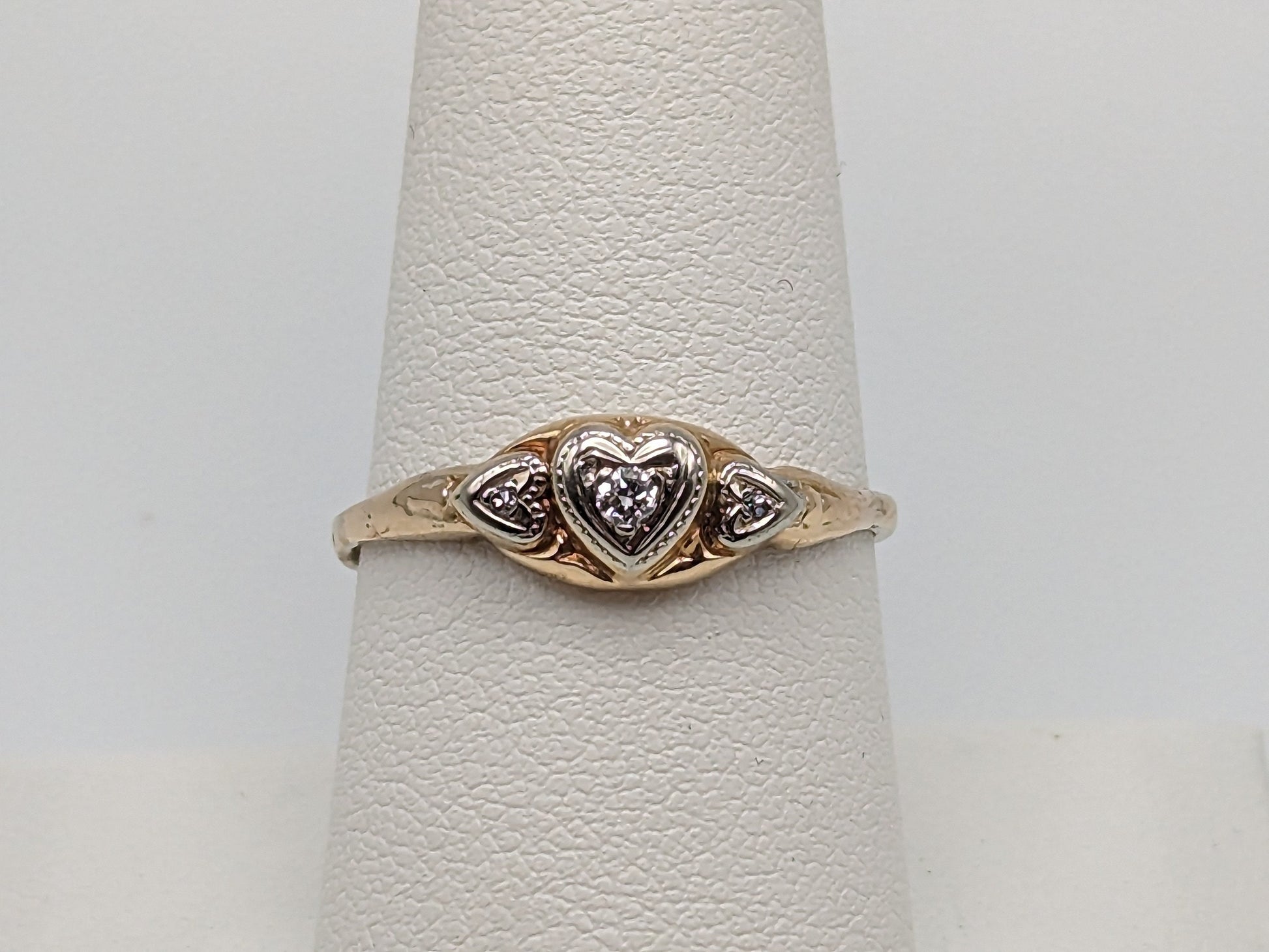 14k Two Tone Gold Diamond Hearts Ring Three Hearts Promise Ring Heart Minimalist Ring