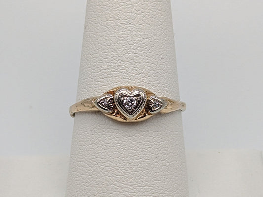 14k Two Tone Gold Diamond Hearts Ring Three Hearts Promise Ring Heart Minimalist Ring