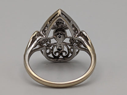14k White Gold Diamond Filigree Tear Shaped Ring 14k Handmade Diamond Statement Wedding Engagement Ring