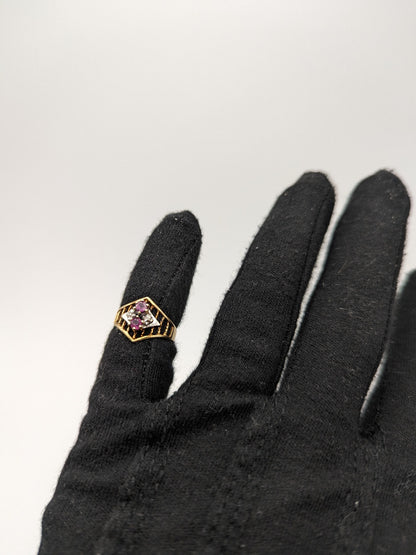 10k Multi-Gold Diamond Double Ruby Ring Statement Promise Wedding Cocktail Ring