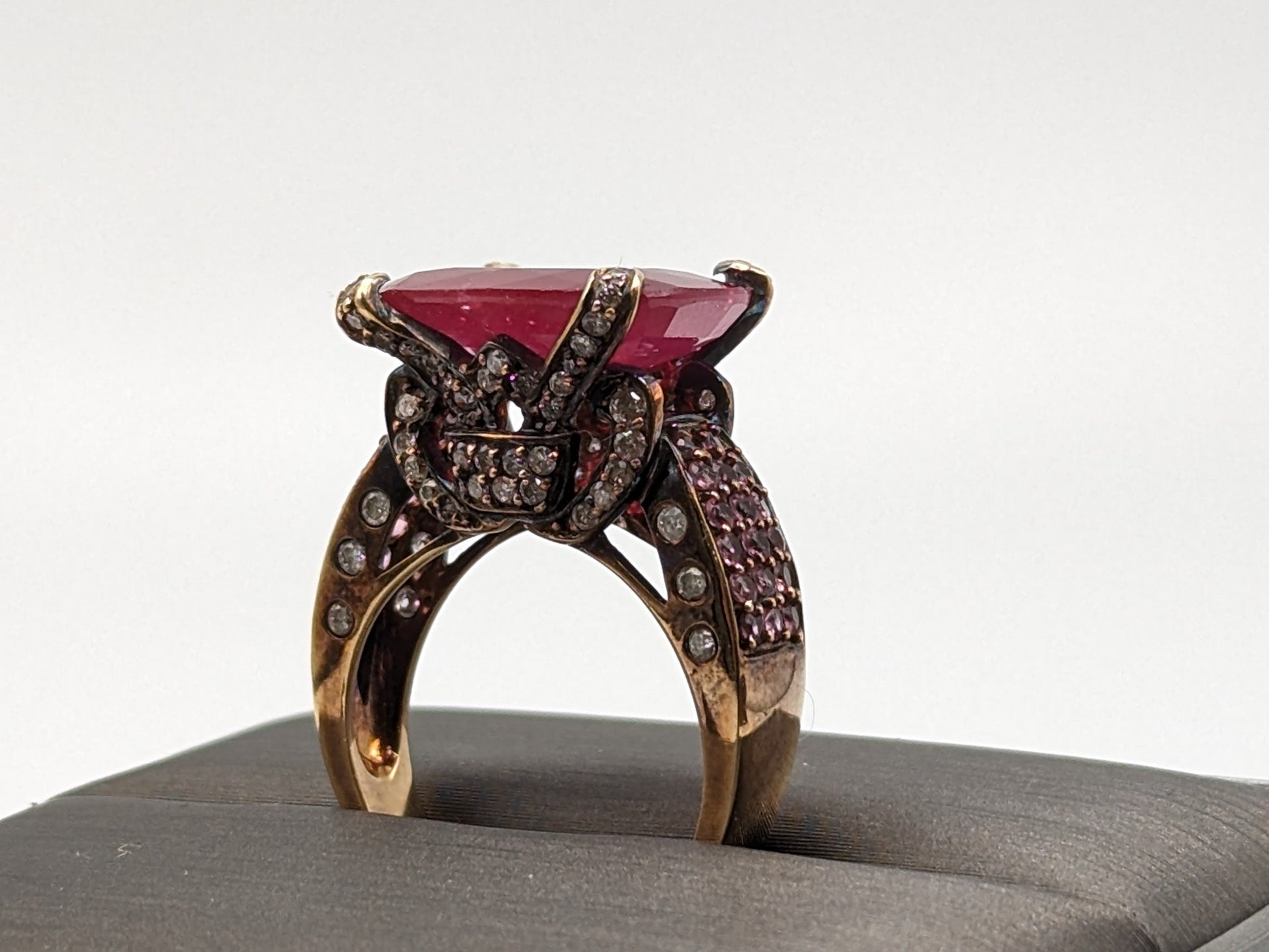 APPRAISED! 9gr 14k Solid Gold Cast & Assembled Ruby, Tourmaline, Diamond Wedding Ring