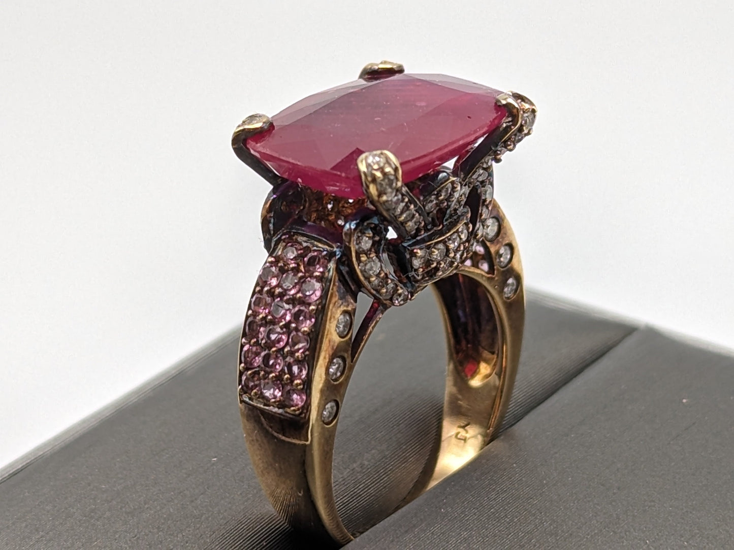 APPRAISED! 9gr 14k Solid Gold Cast & Assembled Ruby, Tourmaline, Diamond Wedding Ring