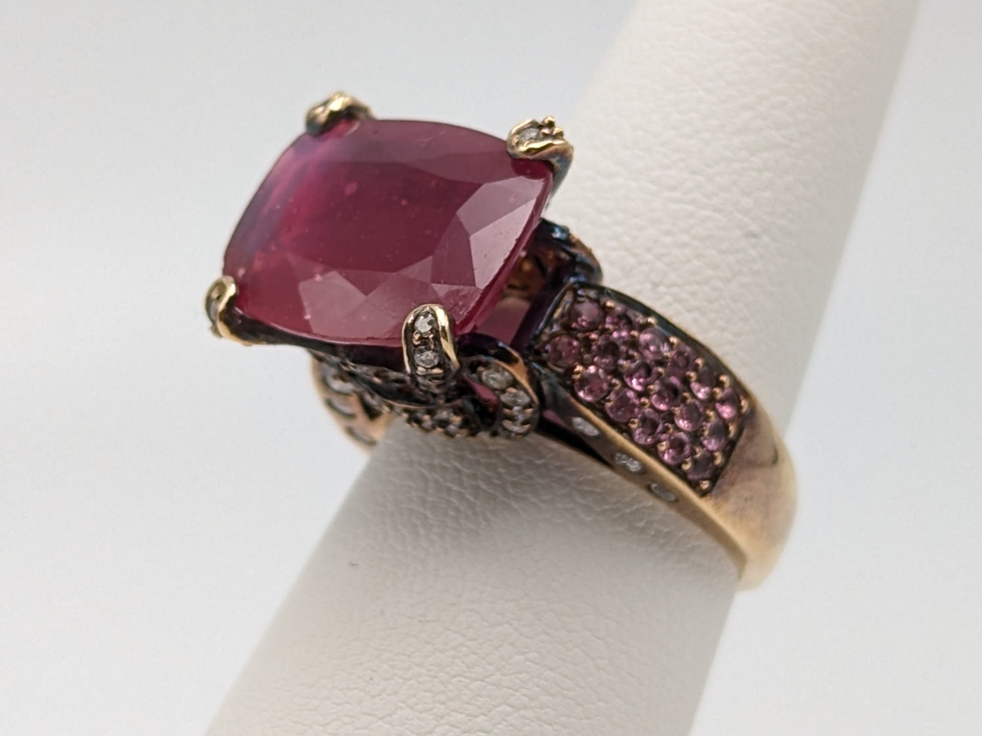 APPRAISED! 9gr 14k Solid Gold Cast & Assembled Ruby, Tourmaline, Diamond Wedding Ring