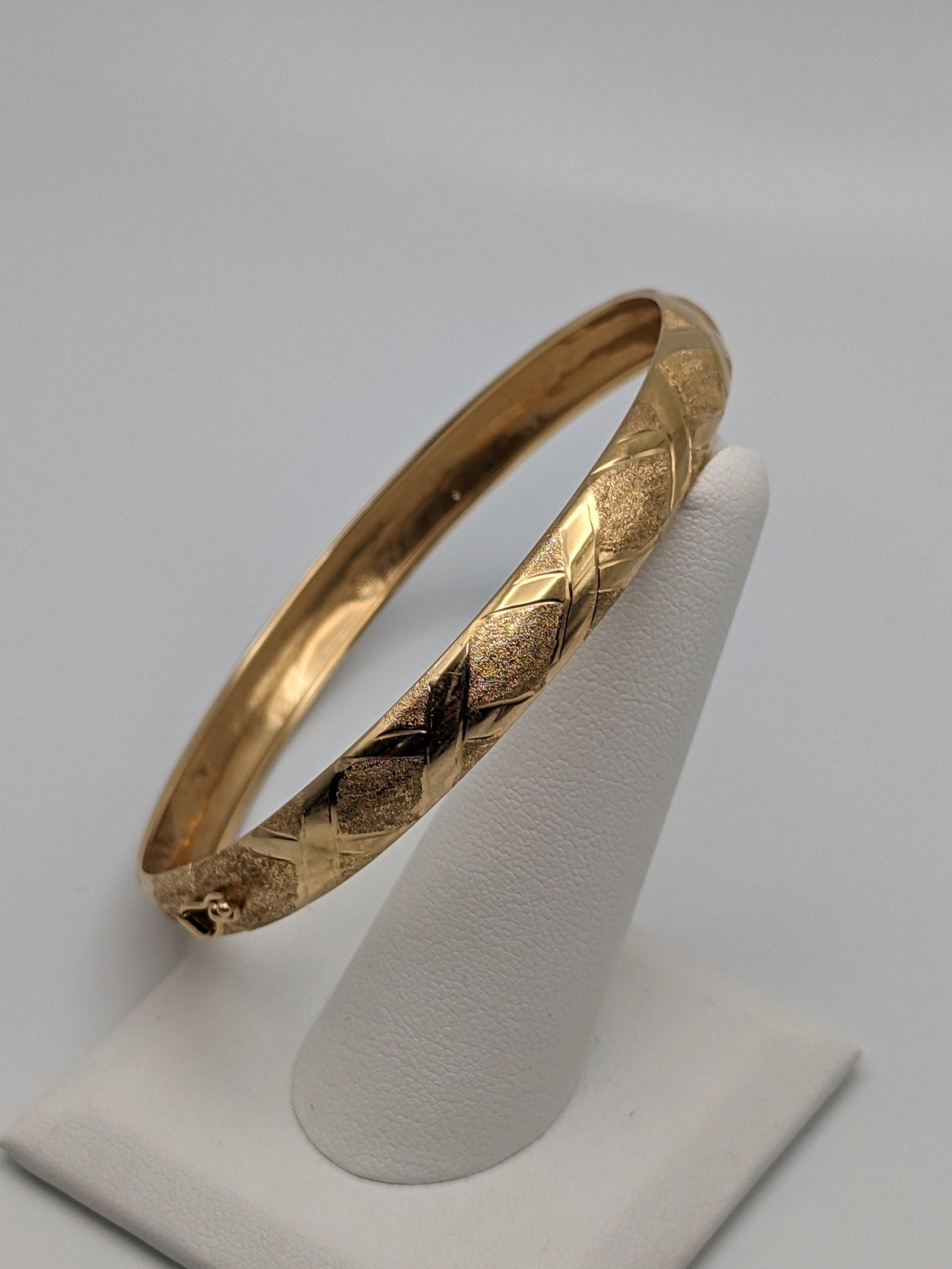 Large 14k X Etched Bangle 8mm Bracelet Design Solid Gold Womens Bangle