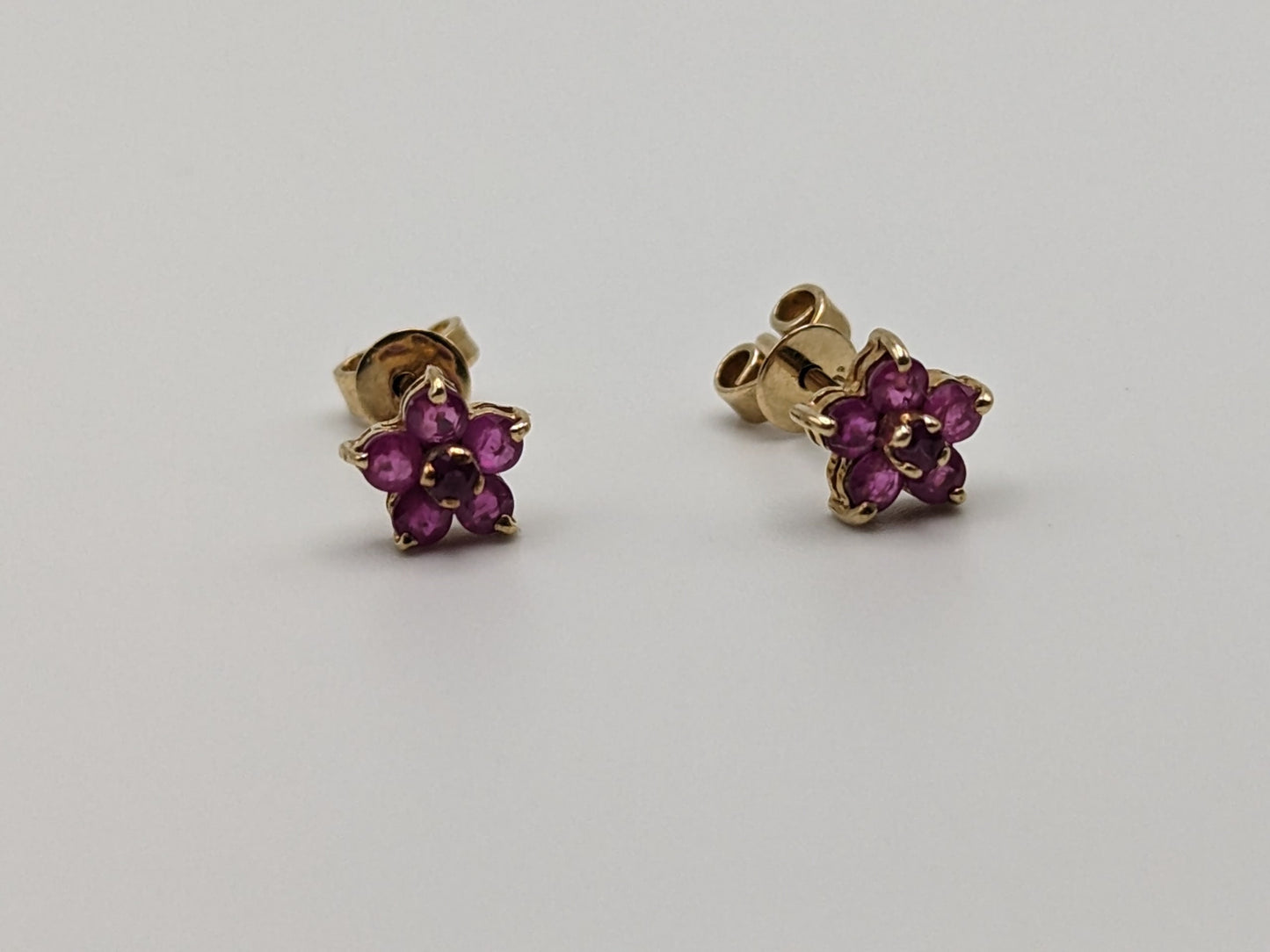 10K Yellow Gold Flower Ruby Stud Earrings 10k Yellow Gold Studs Minimalist Studs