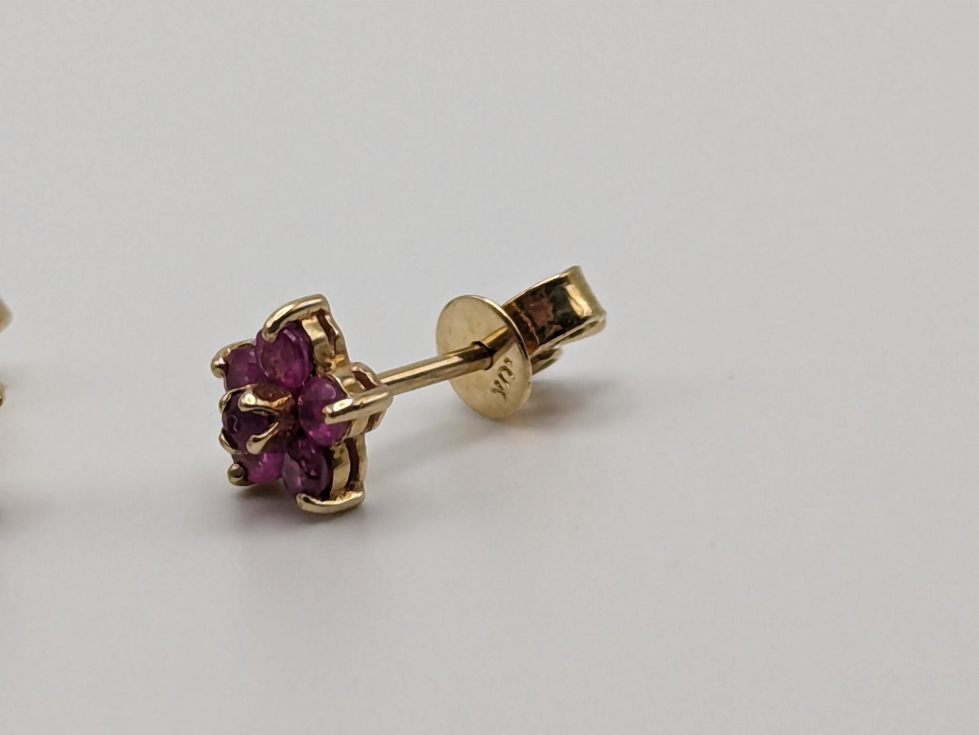 10K Yellow Gold Flower Ruby Stud Earrings 10k Yellow Gold Studs Minimalist Studs