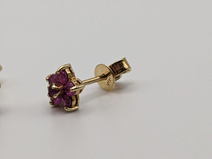10K Yellow Gold Flower Ruby Stud Earrings 10k Yellow Gold Studs Minimalist Studs