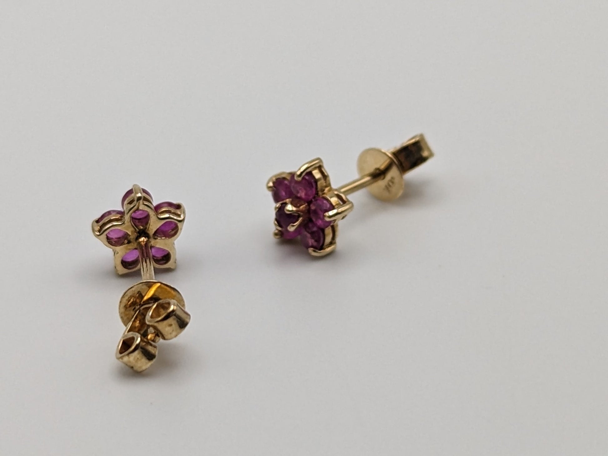 10K Yellow Gold Flower Ruby Stud Earrings 10k Yellow Gold Studs Minimalist Studs