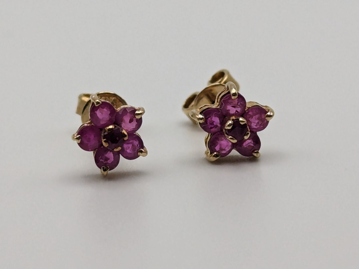 10K Yellow Gold Flower Ruby Stud Earrings 10k Yellow Gold Studs Minimalist Studs