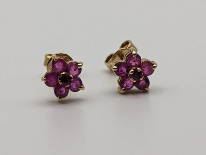 10K Yellow Gold Flower Ruby Stud Earrings 10k Yellow Gold Studs Minimalist Studs