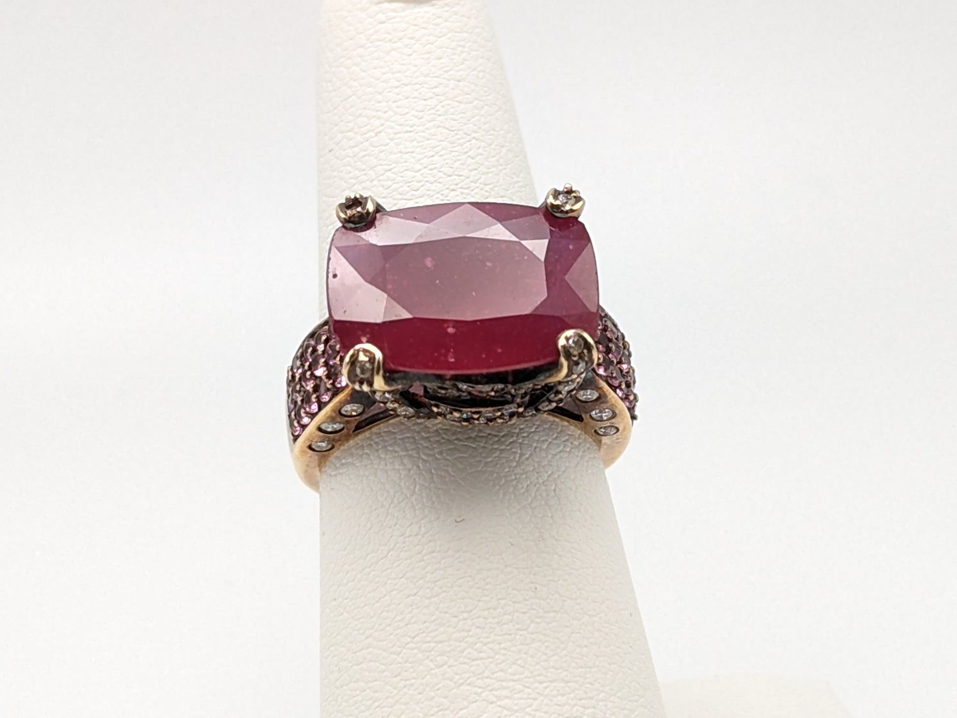 APPRAISED! 9gr 14k Solid Gold Cast & Assembled Ruby, Tourmaline, Diamond Wedding Ring