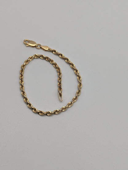 14k Yellow Gold 2.5mm Twisted Rope 7" Bracelet Chain Classic Gold Rope Chain