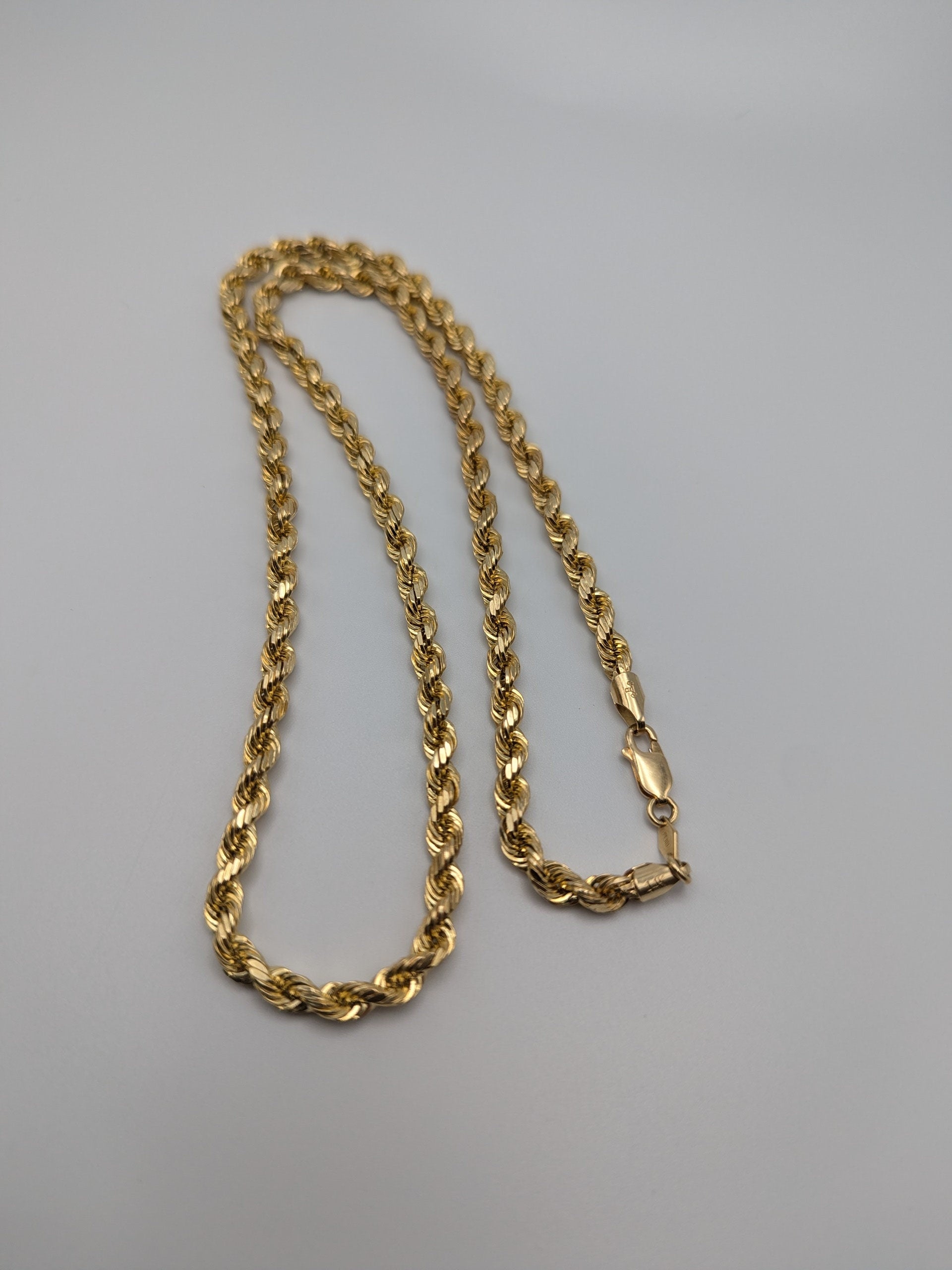 14k Heavy 12grams 4.8mm Rope Chain 22" Classic Yellow Gold Silk Rope Necklace Twisted Chain