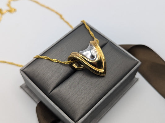 Large 14k Two-Tone Gold Modern Heart Infinity Shield Pendant + Complimentary 18k GF Necklace.