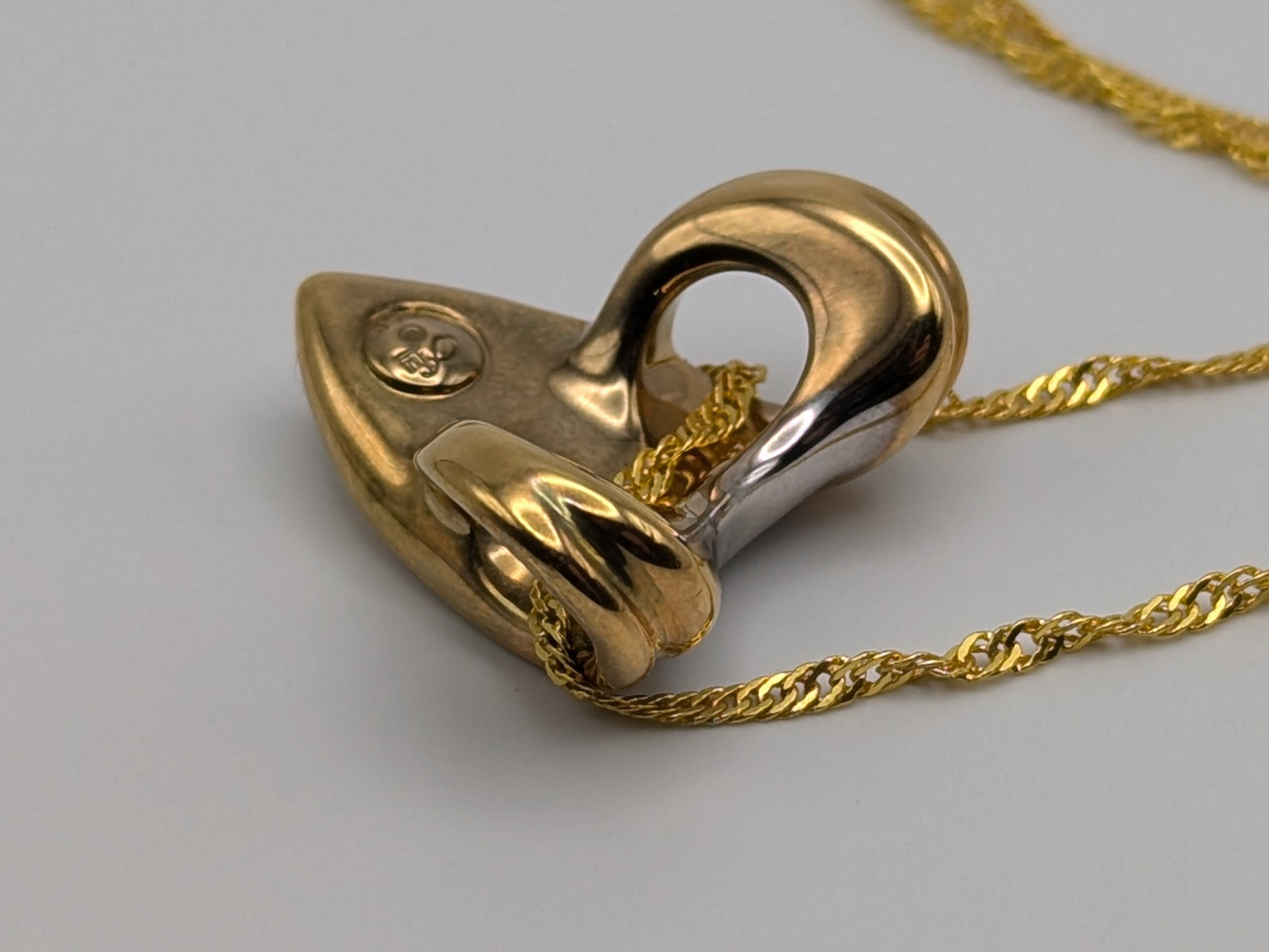 Large 14k Two-Tone Gold Modern Heart Infinity Shield Pendant + Complimentary 18k GF Necklace.