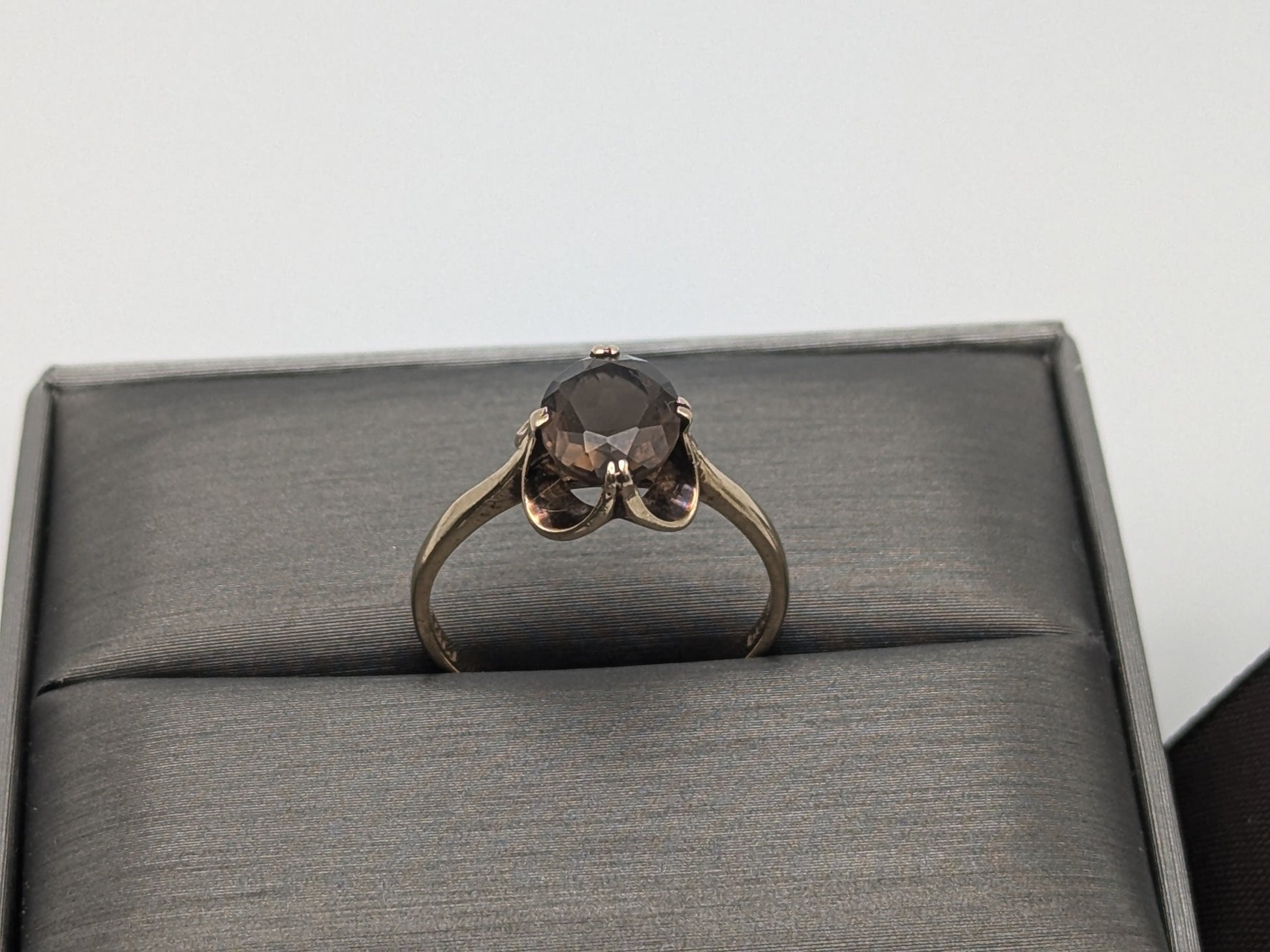 9k Designer England Gold Ring Chocolate Smoky Quartz Oval Statement Wedding Cocktail Ring