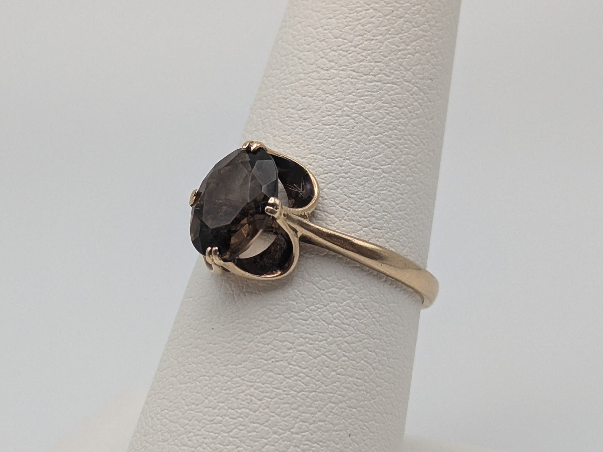 9k Designer England Gold Ring Chocolate Smoky Quartz Oval Statement Wedding Cocktail Ring