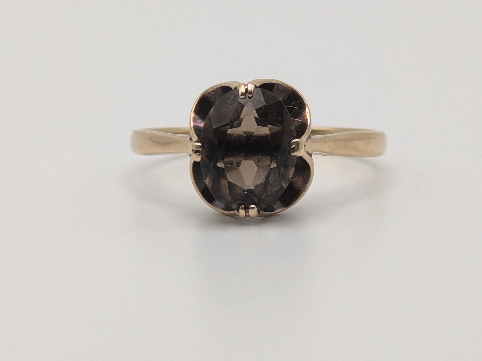 9k Designer England Gold Ring Chocolate Smoky Quartz Oval Statement Wedding Cocktail Ring