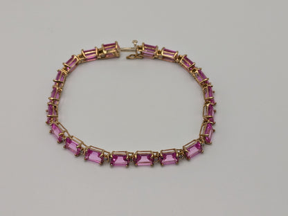 10kt Yellow Gold Pink Sapphire Diamond Tennis Bracelet 10.8 grams. Womens Sapphire Bracelet