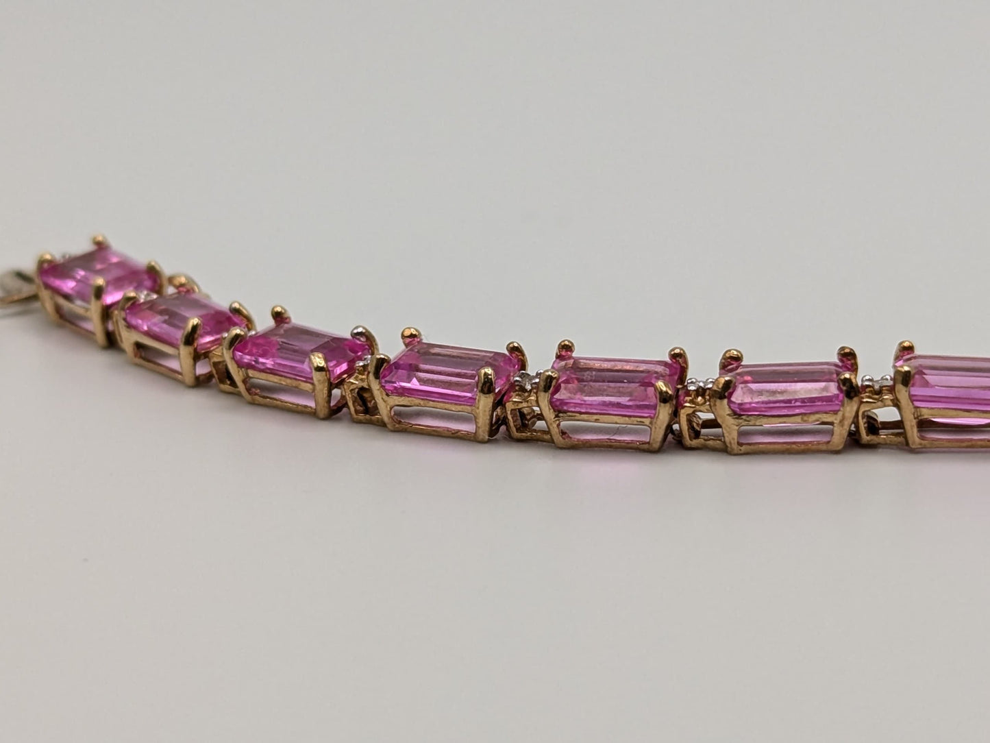 10kt Yellow Gold Pink Sapphire Diamond Tennis Bracelet 10.8 grams. Womens Sapphire Bracelet