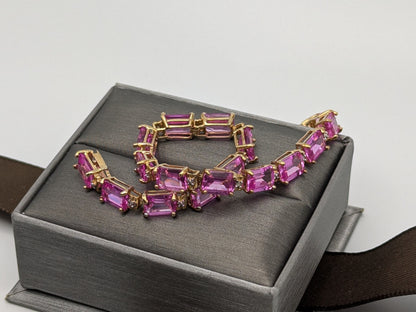 10kt Yellow Gold Pink Sapphire Diamond Tennis Bracelet 10.8 grams. Womens Sapphire Bracelet