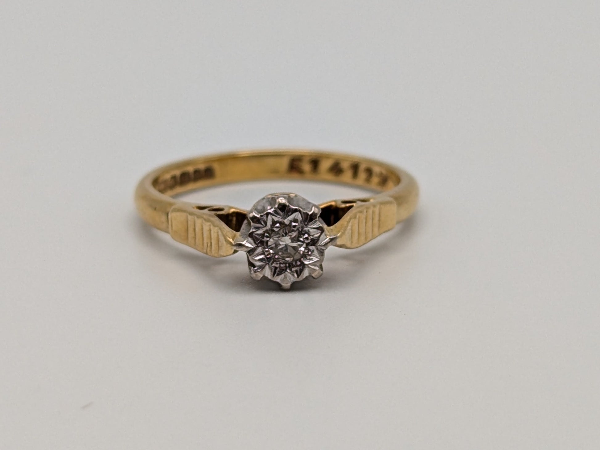 18k Edwardian UK Gold Cathedral Diamond Engagement Wedding Ring Diamond Solitaire England