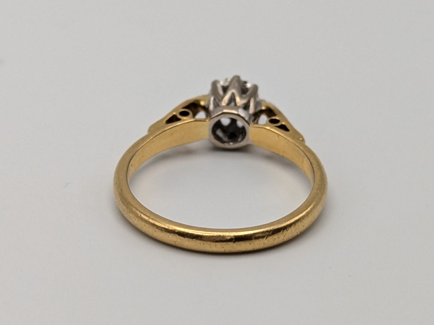 18k Edwardian UK Gold Cathedral Diamond Engagement Wedding Ring Diamond Solitaire England