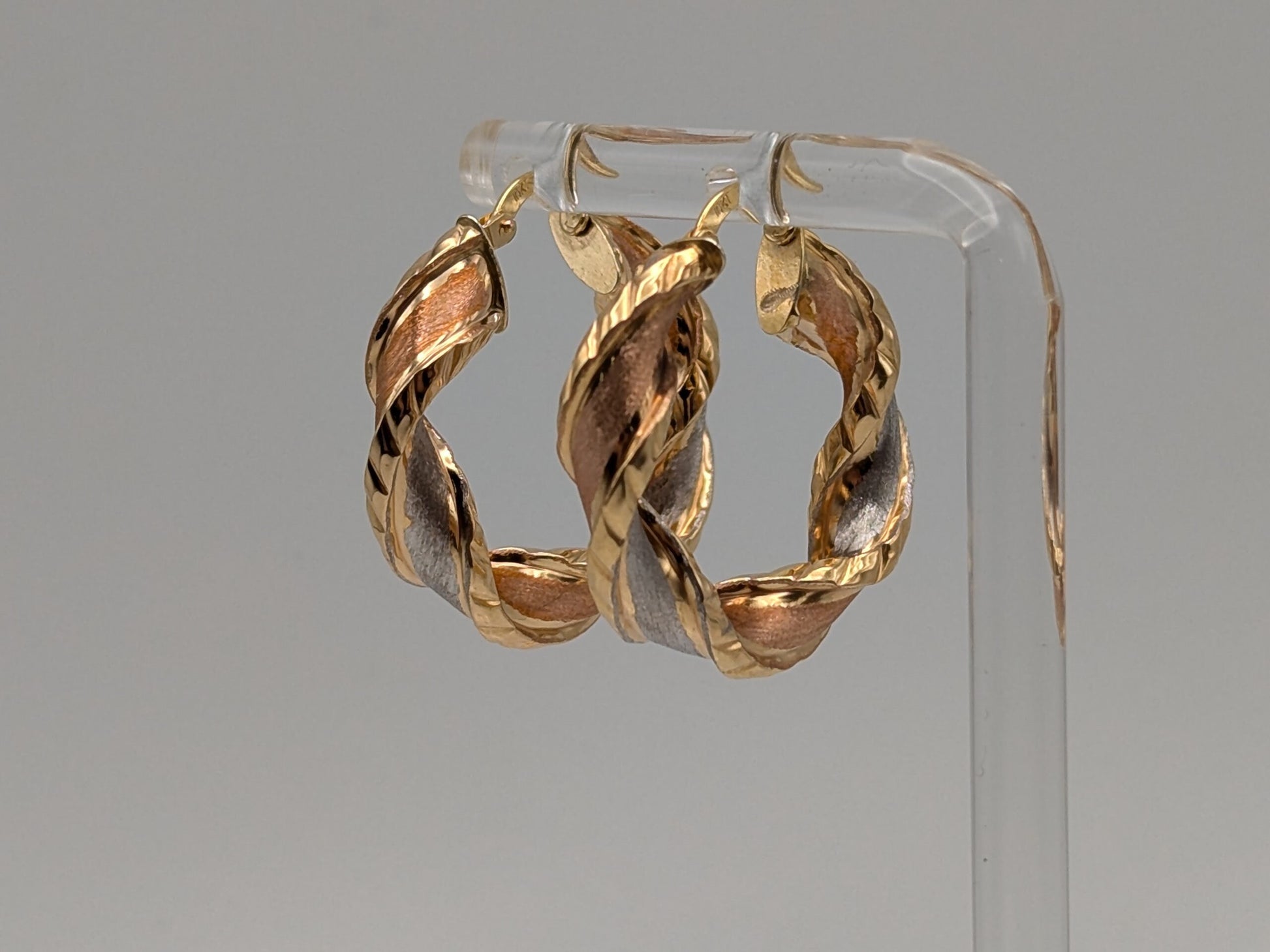 Large 10k Italy Trio Gold Twist Hoop Earrings Rose Gold Multi Color Hoops