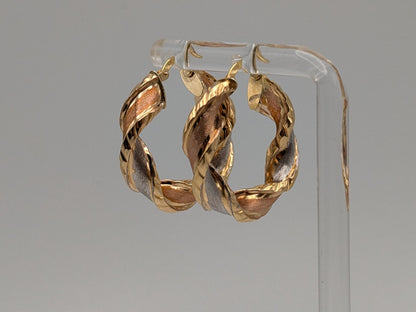 Large 10k Italy Trio Gold Twist Hoop Earrings Rose Gold Multi Color Hoops