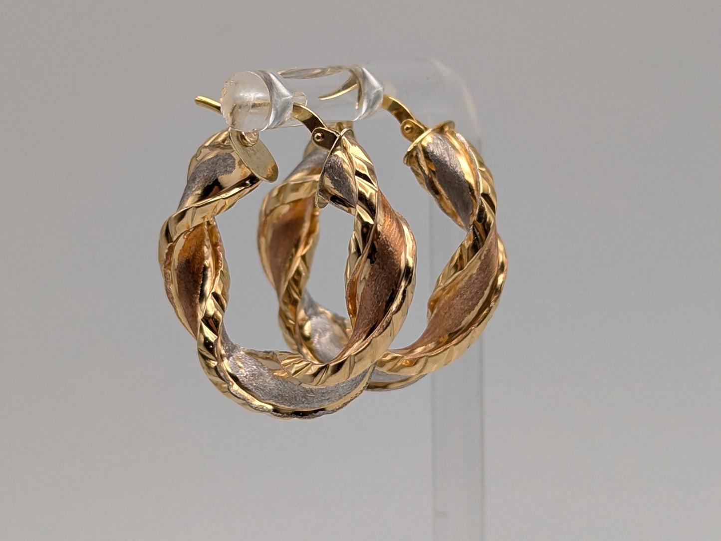 Large 10k Italy Trio Gold Twist Hoop Earrings Rose Gold Multi Color Hoops