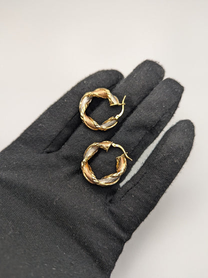 Large 10k Italy Trio Gold Twist Hoop Earrings Rose Gold Multi Color Hoops