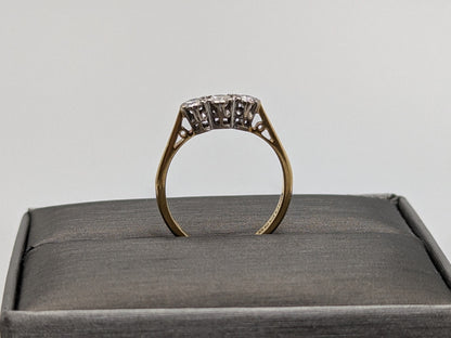 Art Deco 18k England Gold Cathedral Triple .5ct Diamond Engagement Wedding Ring Three Stone Ring 1/2ct