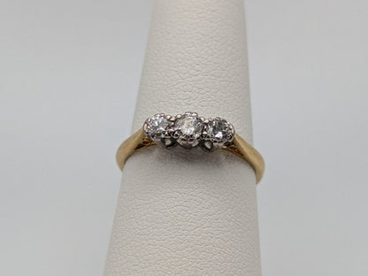 Art Deco 18k England Gold Cathedral Triple .5ct Diamond Engagement Wedding Ring Three Stone Ring 1/2ct