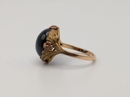 14k Vintage Yellow Gold Blue Sapphire Cabochon Ring Vintage Filigree Cabochon Cocktail Ring