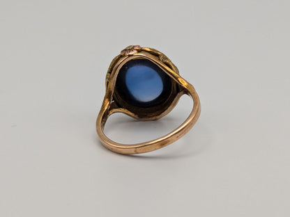 14k Vintage Yellow Gold Blue Sapphire Cabochon Ring Vintage Filigree Cabochon Cocktail Ring