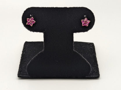10K Yellow Gold Flower Ruby Stud Earrings 10k Yellow Gold Studs Minimalist Studs