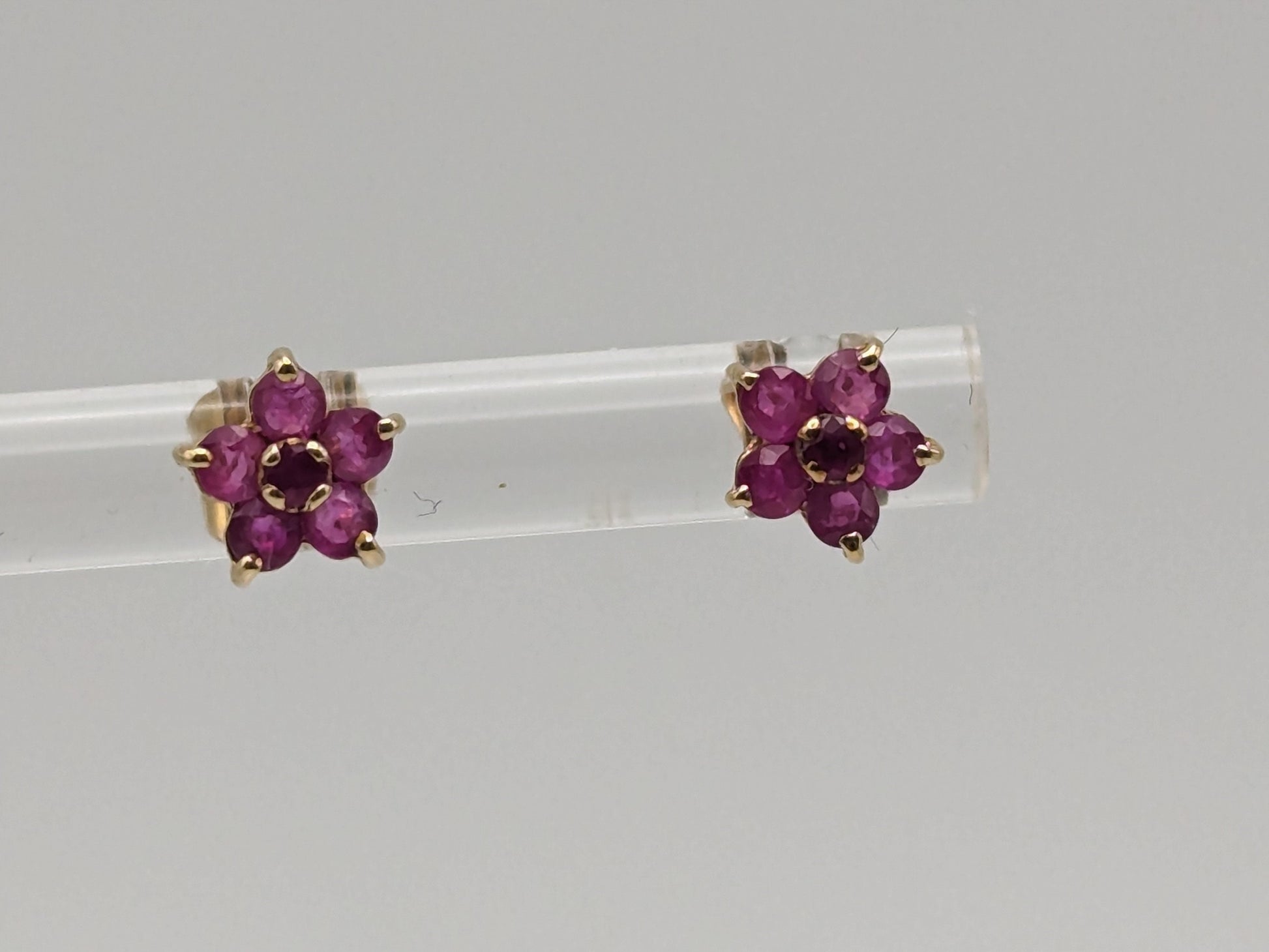 10K Yellow Gold Flower Ruby Stud Earrings 10k Yellow Gold Studs Minimalist Studs