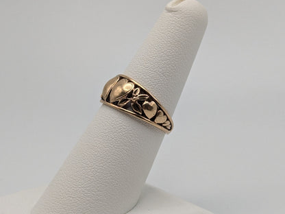 10k Yellow Gold Double Heart Ring Hearts Flowers Gold Band Promise Ring