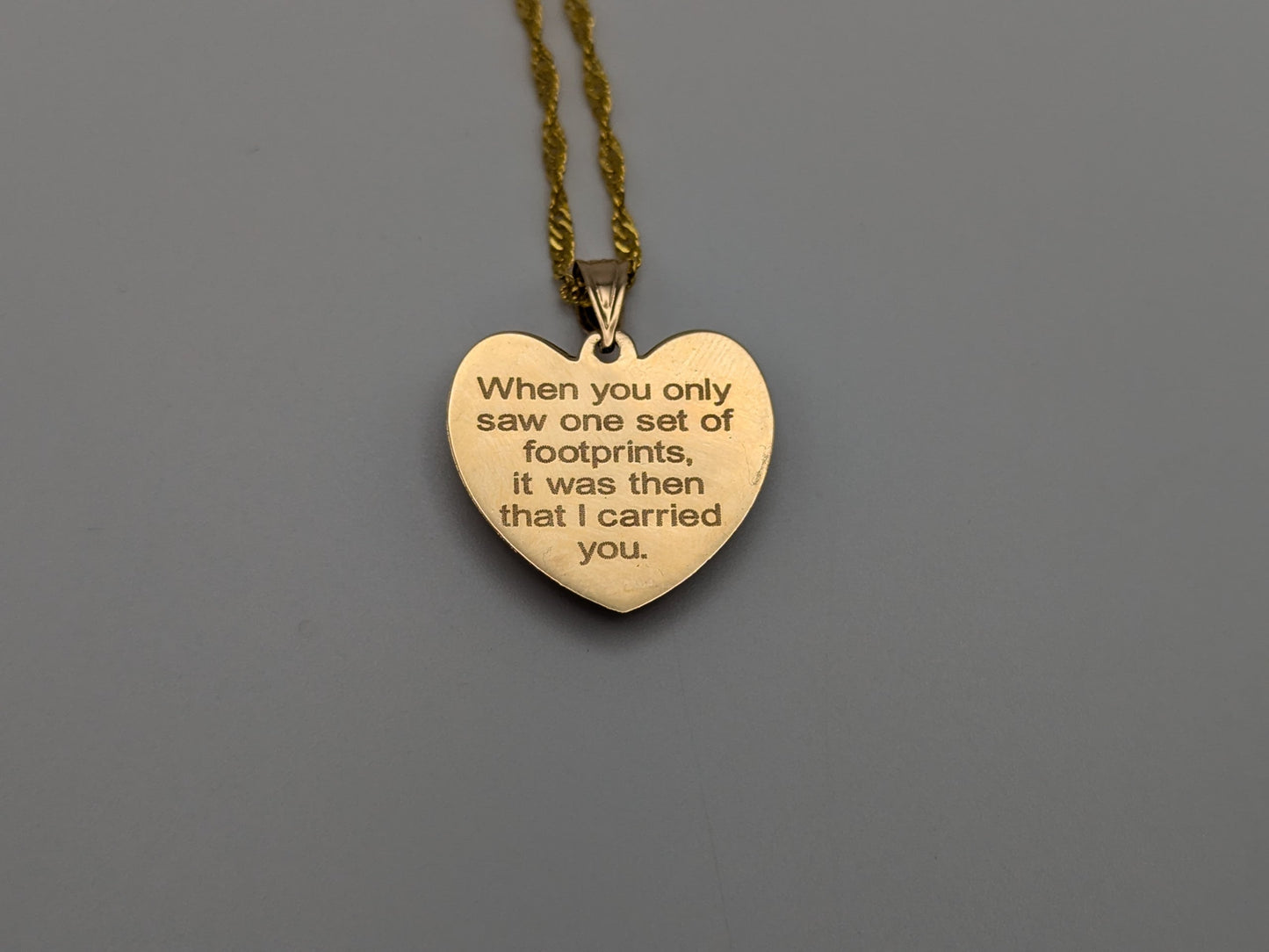 14K Heart Footprints in the Sand Poem Pendant Necklace Christian + Complim 18kGF 18" Chain