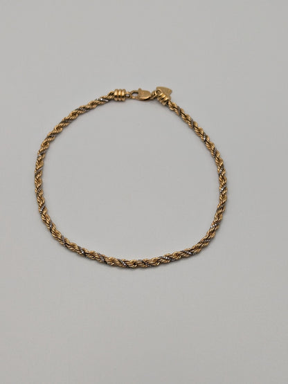 Specialty 14k Gold Beverly Hills Two-Tone Silk Rope Bracelet. 14k Gold Twist Bracelet 7"