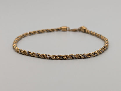 Specialty 14k Gold Beverly Hills Two-Tone Silk Rope Bracelet. 14k Gold Twist Bracelet 7"